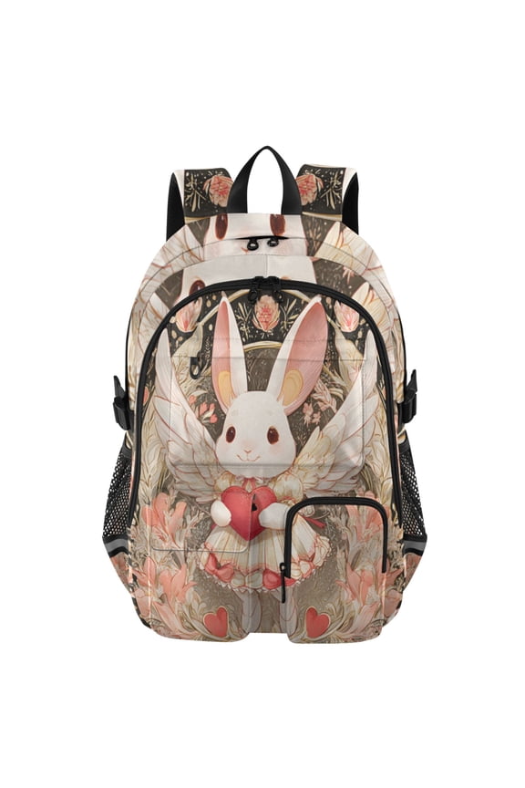 Heartfelt Angel Bunny Backpack for School 14Laptop Compatible with Reflective Safety Strips