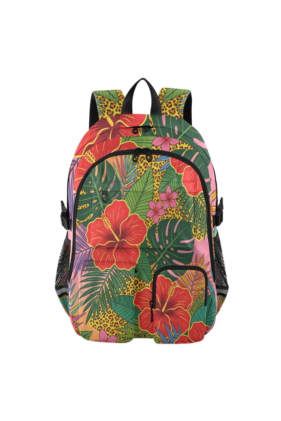 Hibiscus Jungle Pop Backpack for School 14Laptop Compatible with Reflective Safety Strips