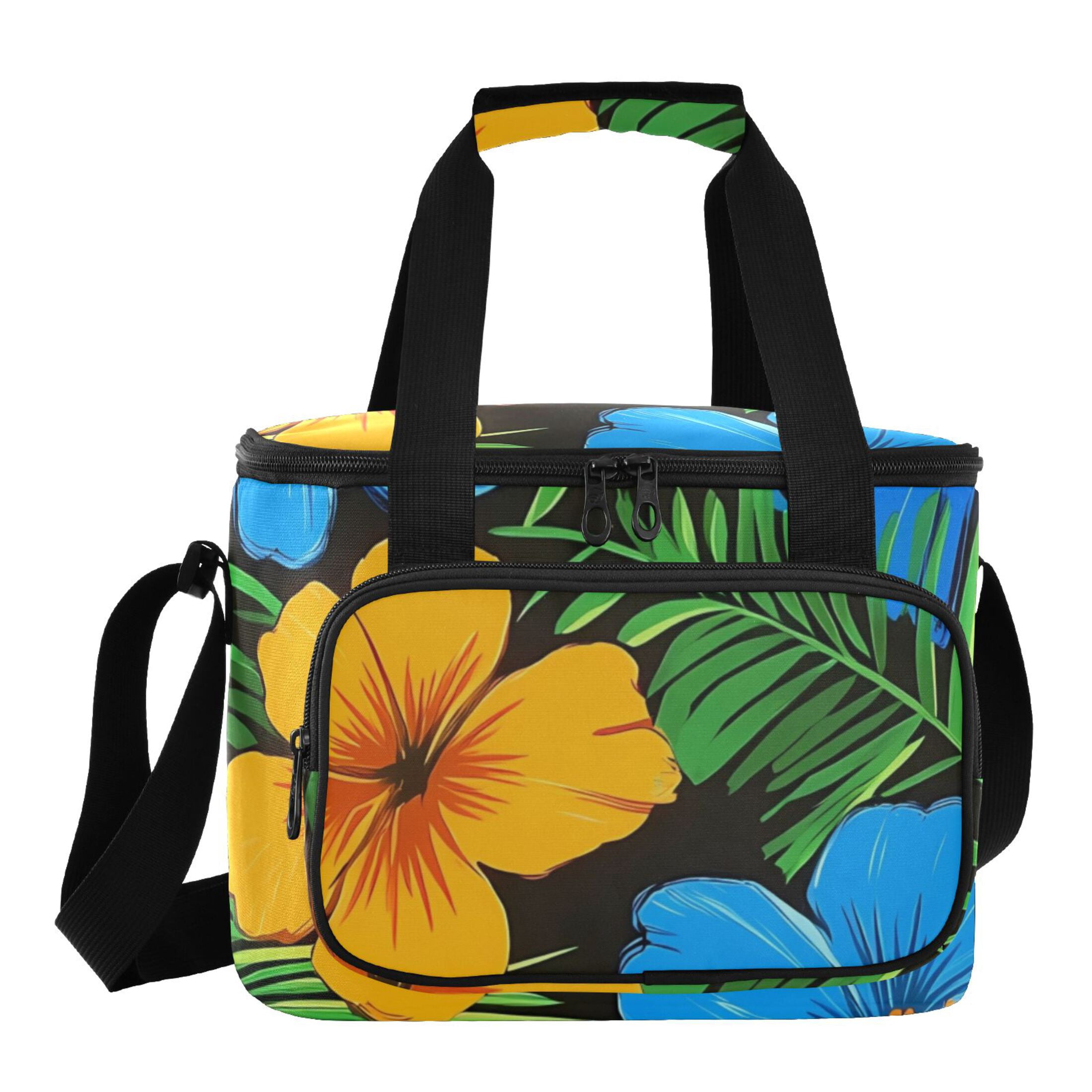 DIXRUYEE Hibiscus Palm Leaves Pattern Cooler BagWaterproof 600D Oxford ...