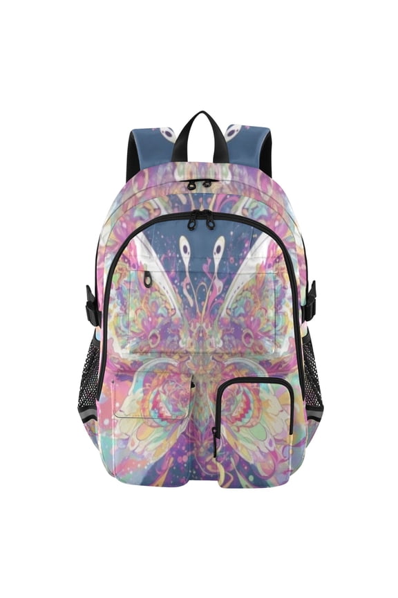 Iridescent Butterfly Backpack for School 14Laptop Compatible with Reflective Safety Strips