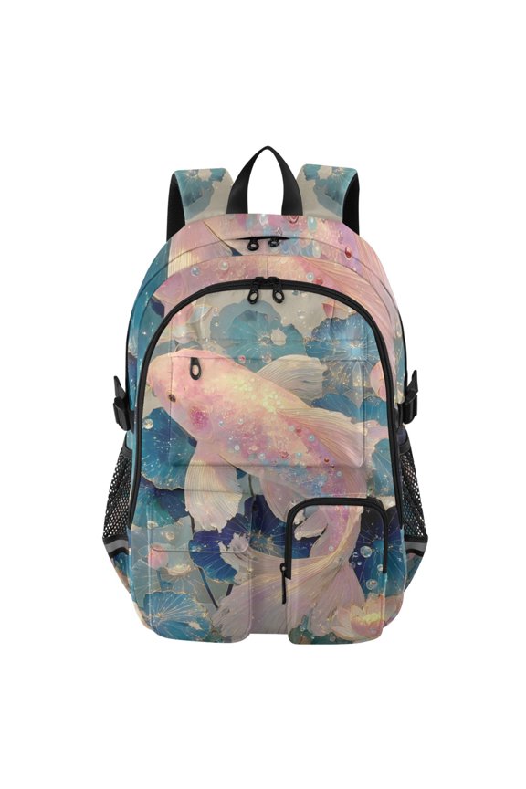 Iridescent Fish Backpack for School 14Laptop Compatible with Reflective Safety Strips