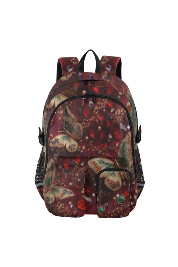 Jewel & Butterfly Bed Backpack for School 14Laptop Compatible with Reflective Safety Strips