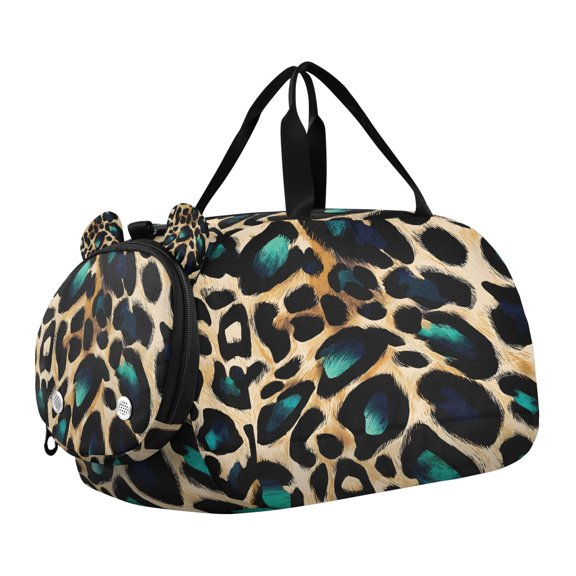 DIXRUYEE Jewel Green Leopard Print Pattern Scale Duffel Bag With Ventilated Shoe Pocket & Adjustable Strap for Gym, Dance & Travel