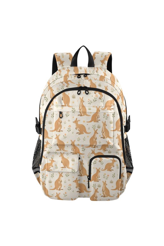 Kangaroo Pattern Backpack for School 14Laptop Compatible with Reflective Safety Strips