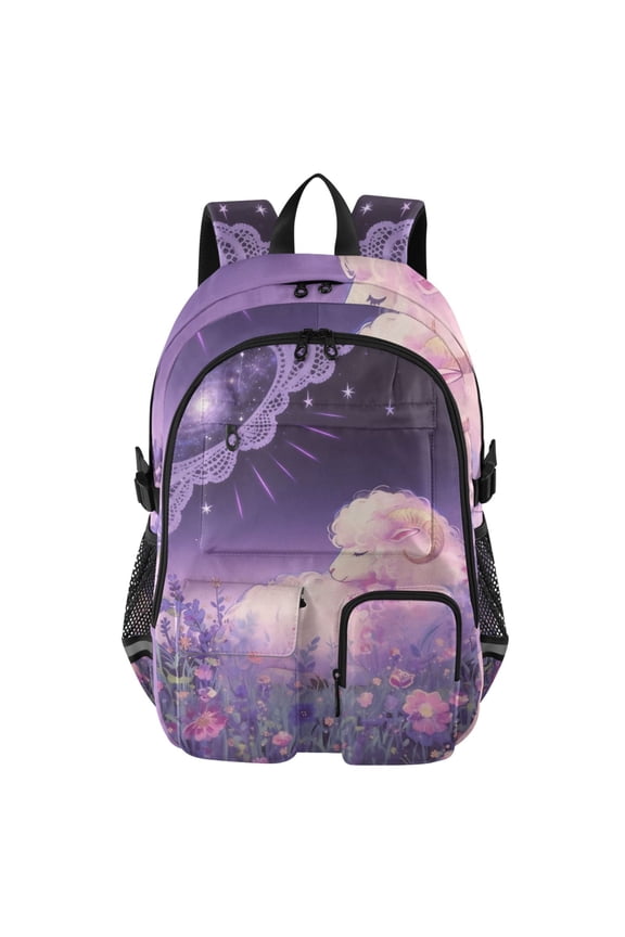 Lavender Galaxy Sheep Backpack for School 14”Laptop Compatible with Reflective Safety Strips