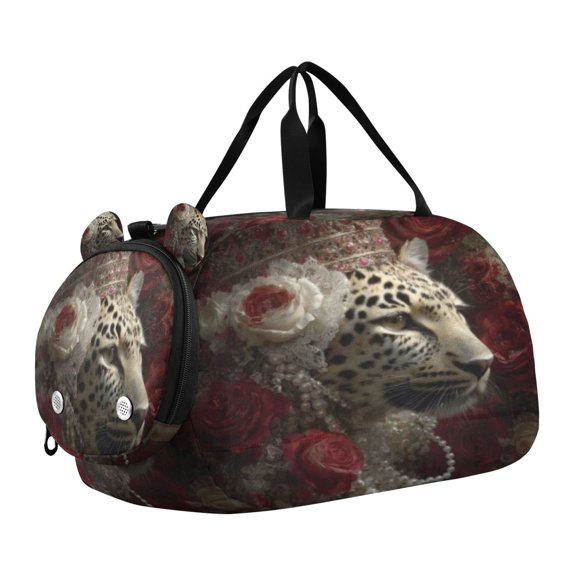 DIXRUYEE Leopard Crown Roses Pearls Scale Duffel Bag With Ventilated Shoe Pocket & Adjustable Strap for Gym, Dance & Travel