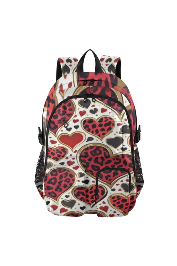 Leopard Heart Edgy Print Backpack for School 14Laptop Compatible with Reflective Safety Strips