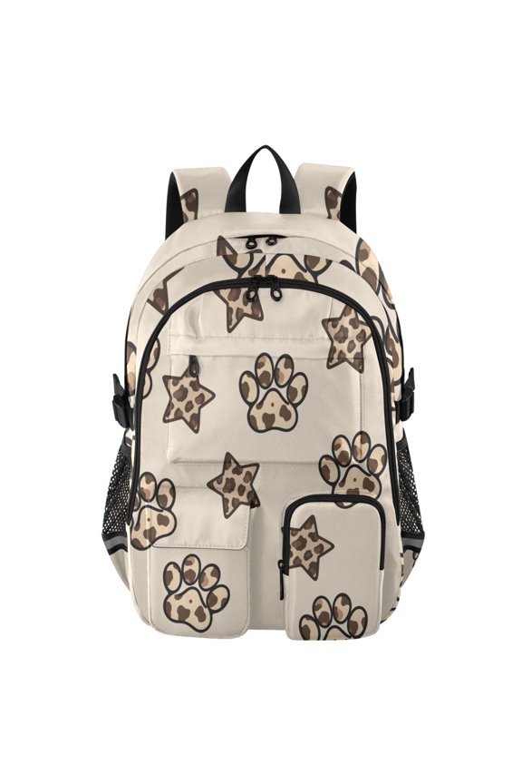 Leopard Paw Prints Backpack for School 14Laptop Compatible with Reflective Safety Strips