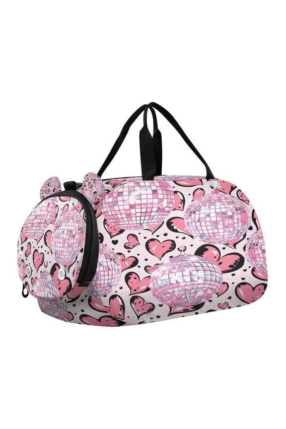 Leopard Print Pink Disco Ball Pattern Scale Duffel Bag With Ventilated Shoe Pocket & Adjustable Strap for Gym, Dance & Travel