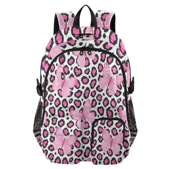 DIXRUYEE Leopard Skin Butterflies Backpack for School 14Laptop Compatible with Reflective Safety Strips