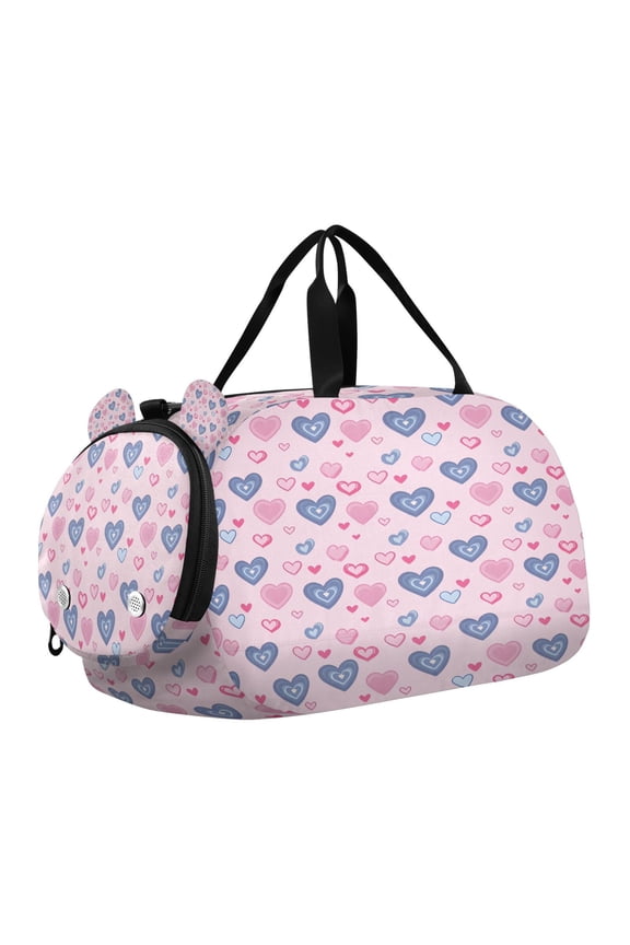 Light Blue Heart Pattern Scale Duffel Bag With Ventilated Shoe Pocket & Adjustable Strap for Gym, Dance & Travel