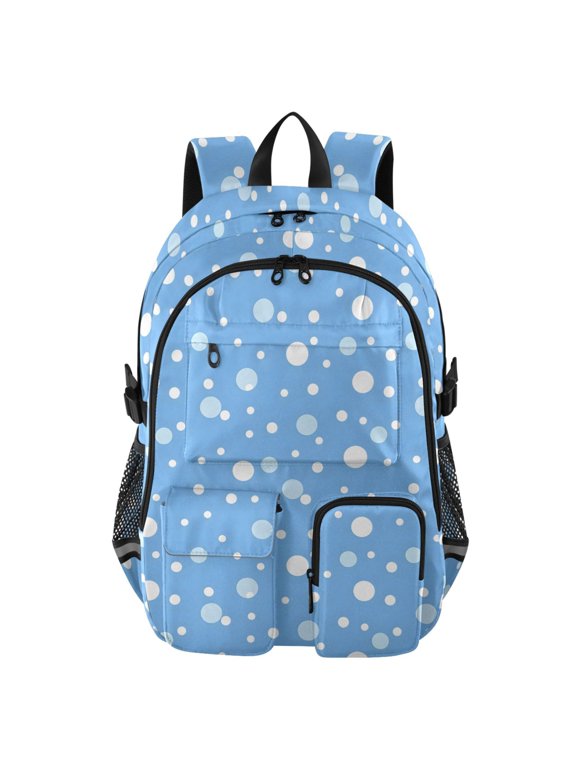 Light Blue and White Bubbles Pattern Pattern Backpack for School 14Laptop Compatible with Reflective Safety Strips