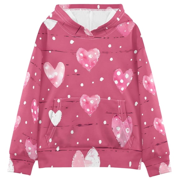 DIXRUYEE Love Small Pink Pattern Print Hoodie Casual Pullover Sweatshirt With Kangaroo Pocket