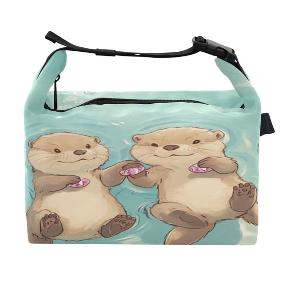 DIXRUYEE Lunch Bag Double Deck Lunch Cooler Box Fashion Adorable Otter Friends Floating Pattern