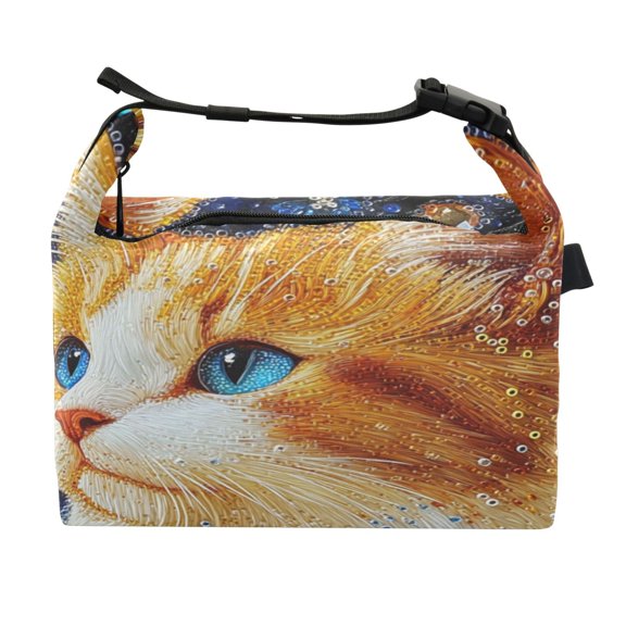 DIXRUYEE Lunch Bag Double Deck Lunch Cooler Box Fashion Bejeweled Cat Among Blooms Pattern