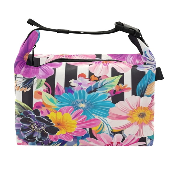DIXRUYEE Lunch Bag Double Deck Lunch Cooler Box Fashion Bold Floral Stripes Pattern