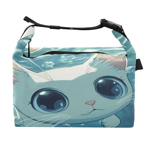 DIXRUYEE Lunch Bag Double Deck Lunch Cooler Box Fashion Bubbly White Kitten Adventure Pattern