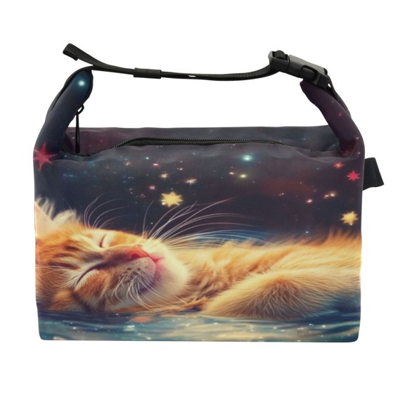 DIXRUYEE Lunch Bag Double Deck Lunch Cooler Box Fashion Cosmic Cat Dreams Pattern