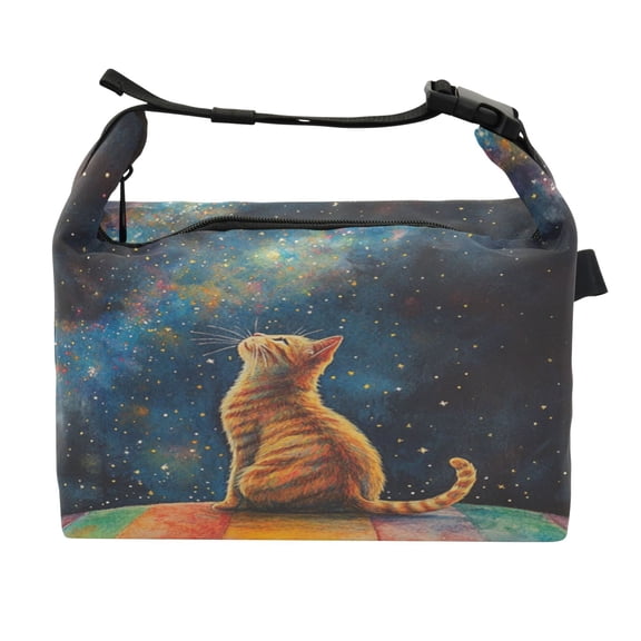DIXRUYEE Lunch Bag Double Deck Lunch Cooler Box Fashion Cosmic Cat on A Rainbow Pattern