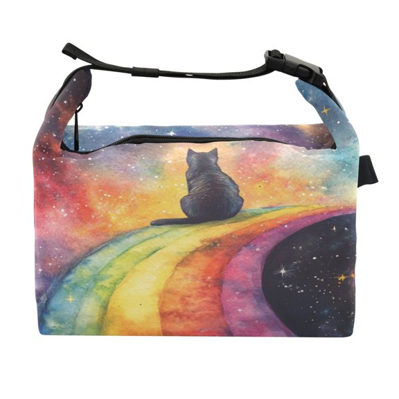 DIXRUYEE Lunch Bag Double Deck Lunch Cooler Box Fashion Cosmic Cat's Colorful Voyage Pattern