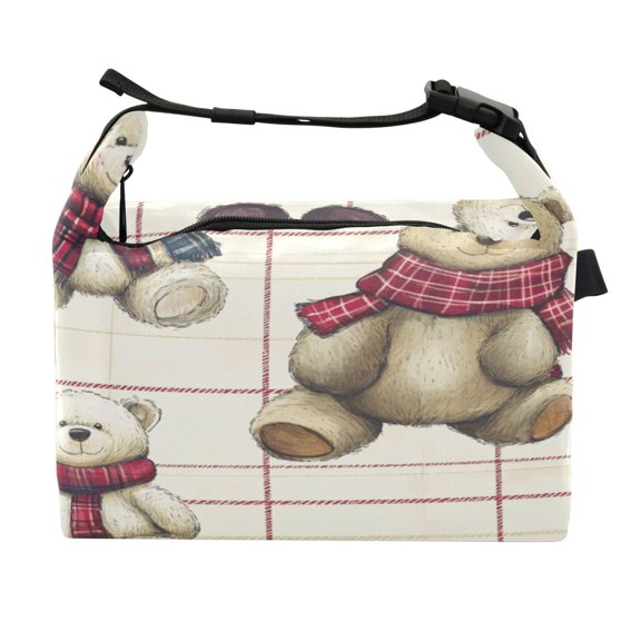 DIXRUYEE Lunch Bag Double Deck Lunch Cooler Box Fashion Cuddly Companions in Cozy Scarves Pattern