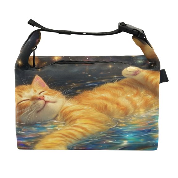 DIXRUYEE Lunch Bag Double Deck Lunch Cooler Box Fashion Dreamy Cat Splash Pattern