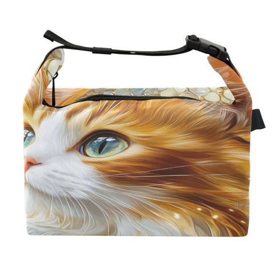 DIXRUYEE Lunch Bag Double Deck Lunch Cooler Box Fashion Gemstone Cat with Sparkling Eyes Pattern