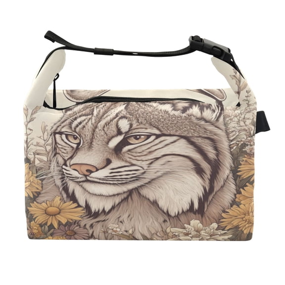 DIXRUYEE Lunch Bag Double Deck Lunch Cooler Box Fashion Lynx in Bloom Pattern