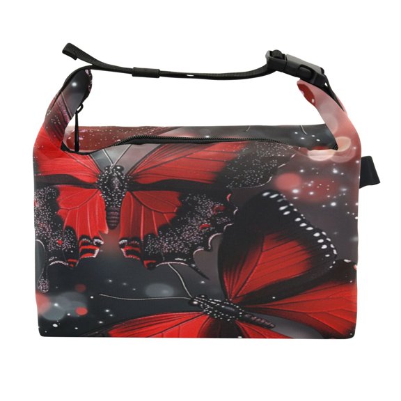 DIXRUYEE Lunch Bag Double Deck Lunch Cooler Box Fashion Midnight Flames Pattern