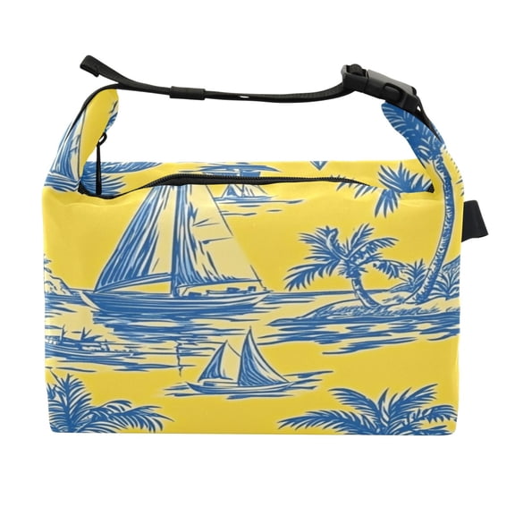 DIXRUYEE Lunch Bag Double Deck Lunch Cooler Box Fashion Nautical Daydreams in Blue and Yellow Pattern