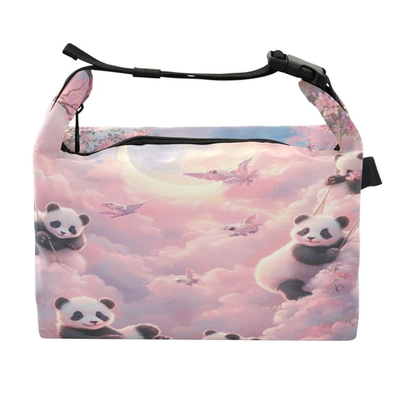 DIXRUYEE Lunch Bag Double Deck Lunch Cooler Box Fashion Panda Playground Pattern