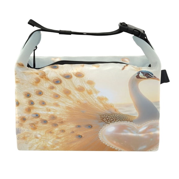 DIXRUYEE Lunch Bag Double Deck Lunch Cooler Box Fashion Peacock's Radiance Pattern