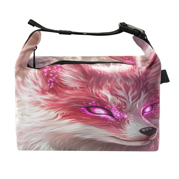 DIXRUYEE Lunch Bag Double Deck Lunch Cooler Box Fashion Pink Fox with Glowing Eyes Pattern