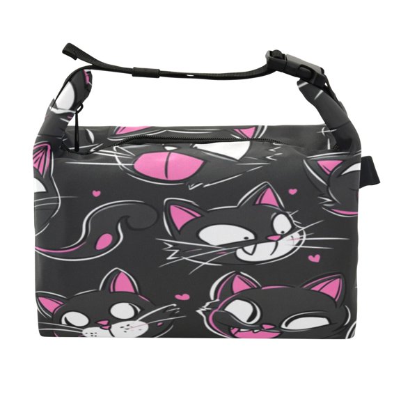 DIXRUYEE Lunch Bag Double Deck Lunch Cooler Box Fashion Playful Cat Faces Pattern