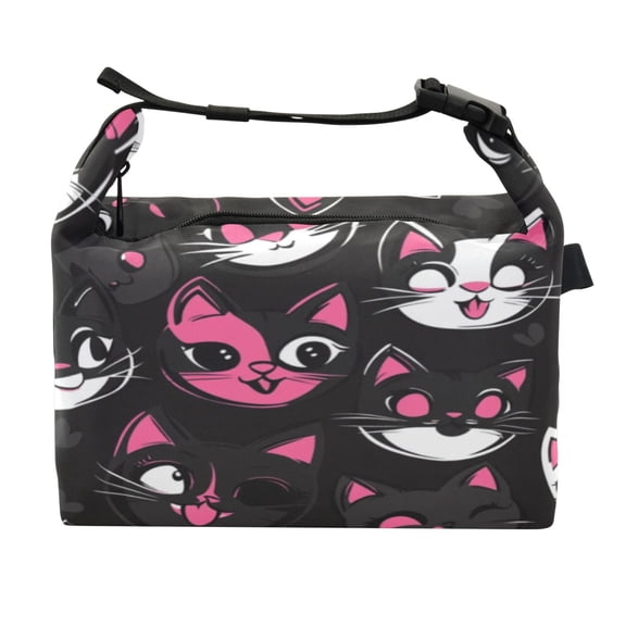 DIXRUYEE Lunch Bag Double Deck Lunch Cooler Box Fashion Whimsical Cat Smile Pattern Pattern