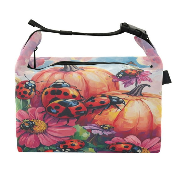 DIXRUYEE Lunch Bag Double Deck Lunch Cooler Box Fashion Pumpkin Patch Ladybug Parade Pattern