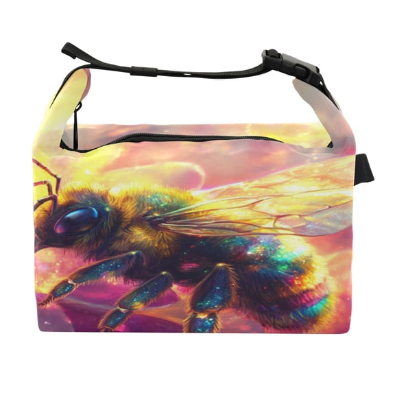 DIXRUYEE Lunch Bag Double Deck Lunch Cooler Box Fashion Radiant Bee in Bloom Pattern