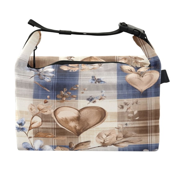 DIXRUYEE Lunch Bag Double Deck Lunch Cooler Box Fashion Rustic Hearts and Floral Harmony Pattern