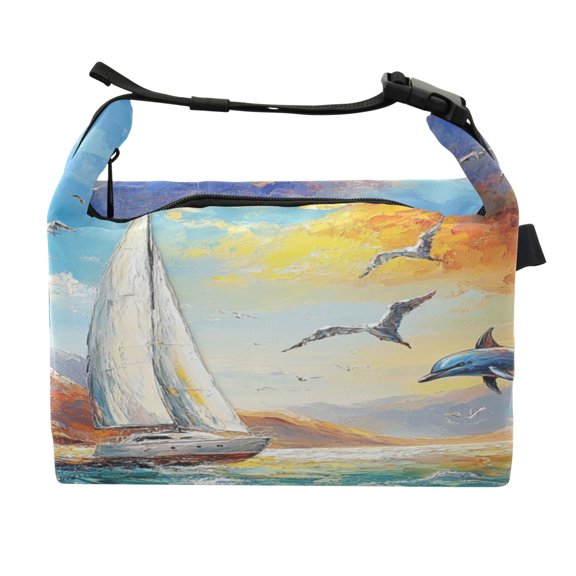 DIXRUYEE Lunch Bag Double Deck Lunch Cooler Box Fashion Sailing Into Serenity Pattern