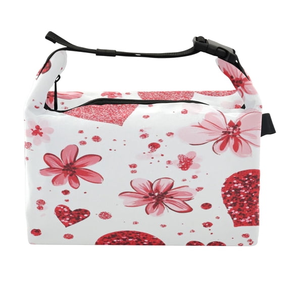 DIXRUYEE Lunch Bag Double Deck Lunch Cooler Box Fashion Sparkle Hearts Pattern