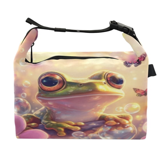 DIXRUYEE Lunch Bag Double Deck Lunch Cooler Box Fashion Spring Frog Pattern