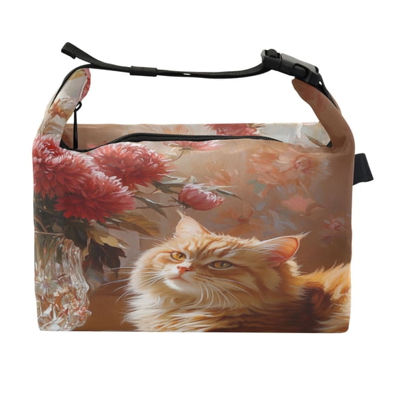 DIXRUYEE Lunch Bag Double Deck Lunch Cooler Box Fashion Sunkissed Feline and Blossoms Pattern