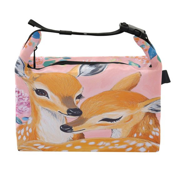 DIXRUYEE Lunch Bag Double Deck Lunch Cooler Box Fashion Tender Fawn Embrace Pattern