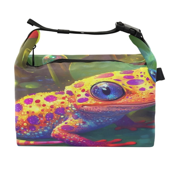 DIXRUYEE Lunch Bag Double Deck Lunch Cooler Box Fashion Whimsical Frog on A Lilly Pad Pattern
