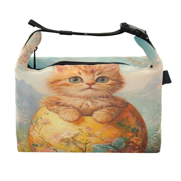 DIXRUYEE Lunch Bag Double Deck Lunch Cooler Box Fashion Whiskered Wonder in Bloom Pattern