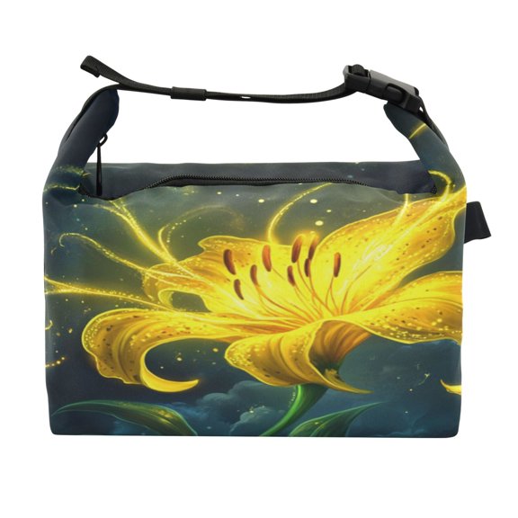 DIXRUYEE Lunch Bag Double Deck Lunch Cooler Box Fashion Yellow Lily Pattern