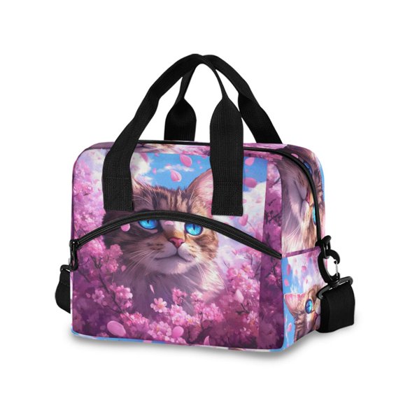 DIXRUYEE Lunch Bag Double Deck Lunch Cooler Box Tote Bag Fashion Dreamy Cat Among Blossoms Printed