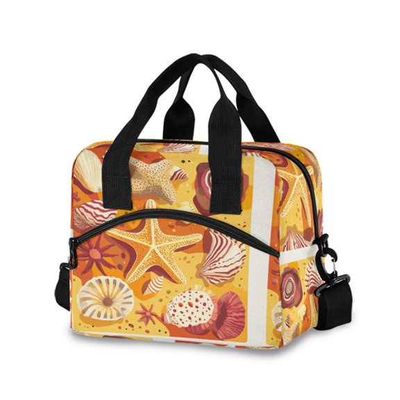 DIXRUYEE Lunch Bag Double Deck Lunch Cooler Box Tote Bag Fashion Midjourney_ffyy4_seashells_starfish_and_sea_anemones_on_the_beach_in_an_or_102c4e76-2b28-4db6-9651-4 Printed