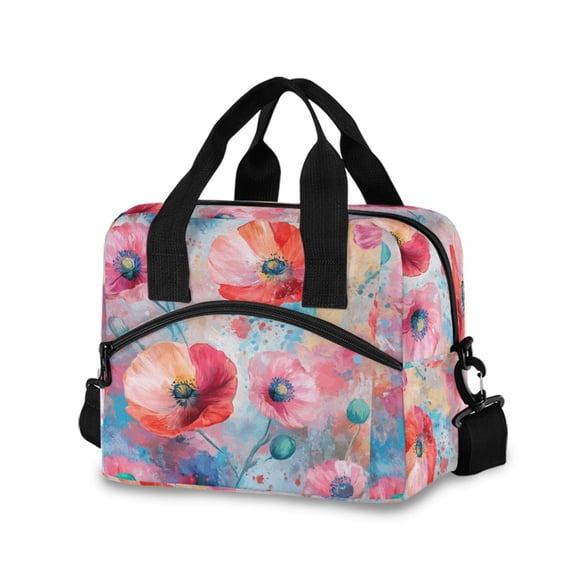 DIXRUYEE Lunch Bag Double Deck Lunch Cooler Box Tote Bag Fashion Poppy Explosion Printed