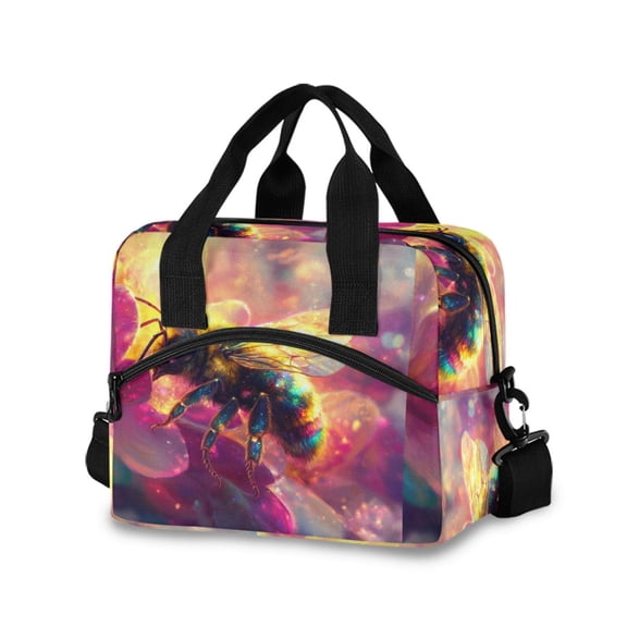 DIXRUYEE Lunch Bag Double Deck Lunch Cooler Box Tote Bag Fashion Radiant Bee in Bloom Printed